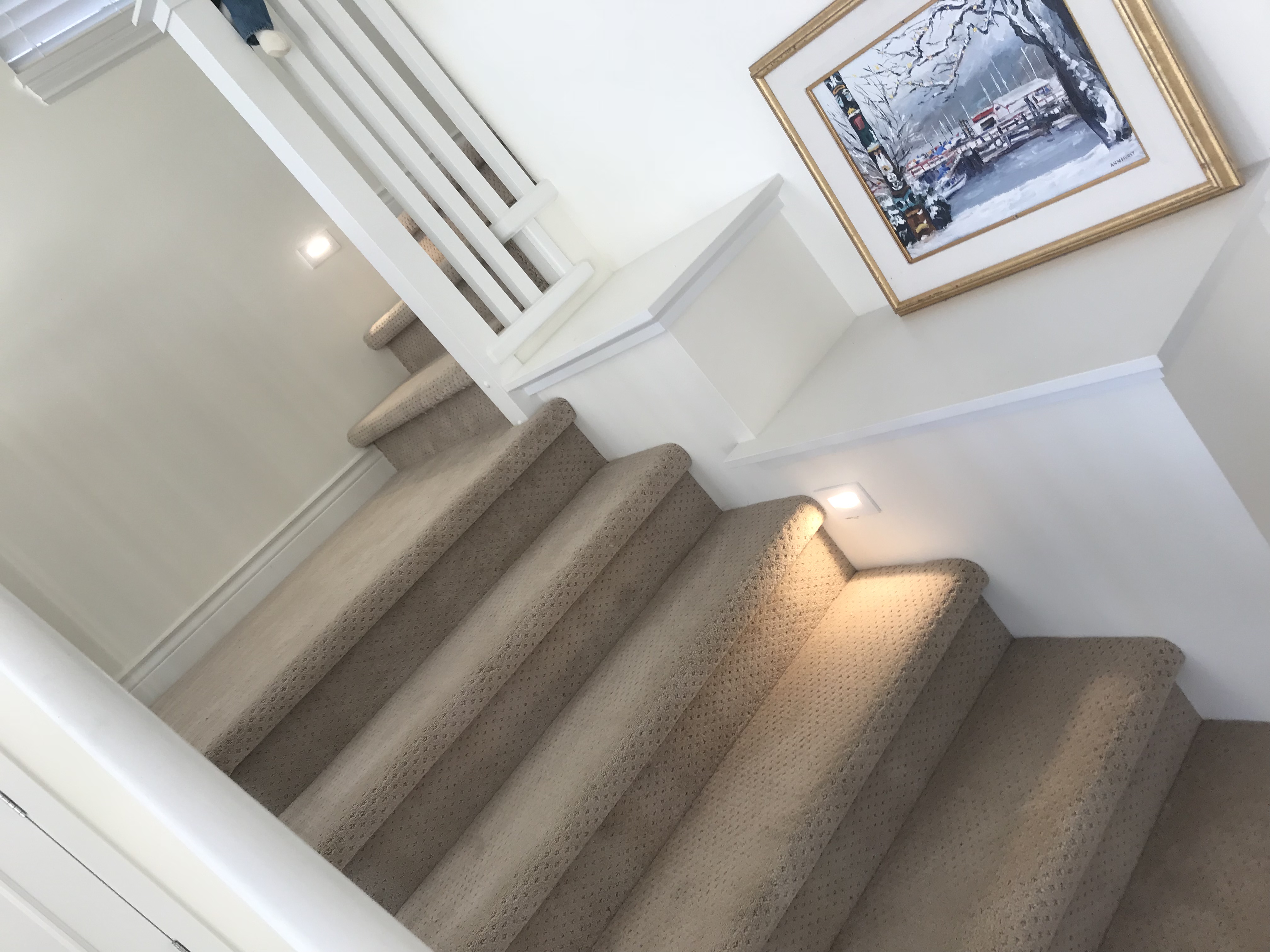 Staircase with recessed step lighting and elegant finish