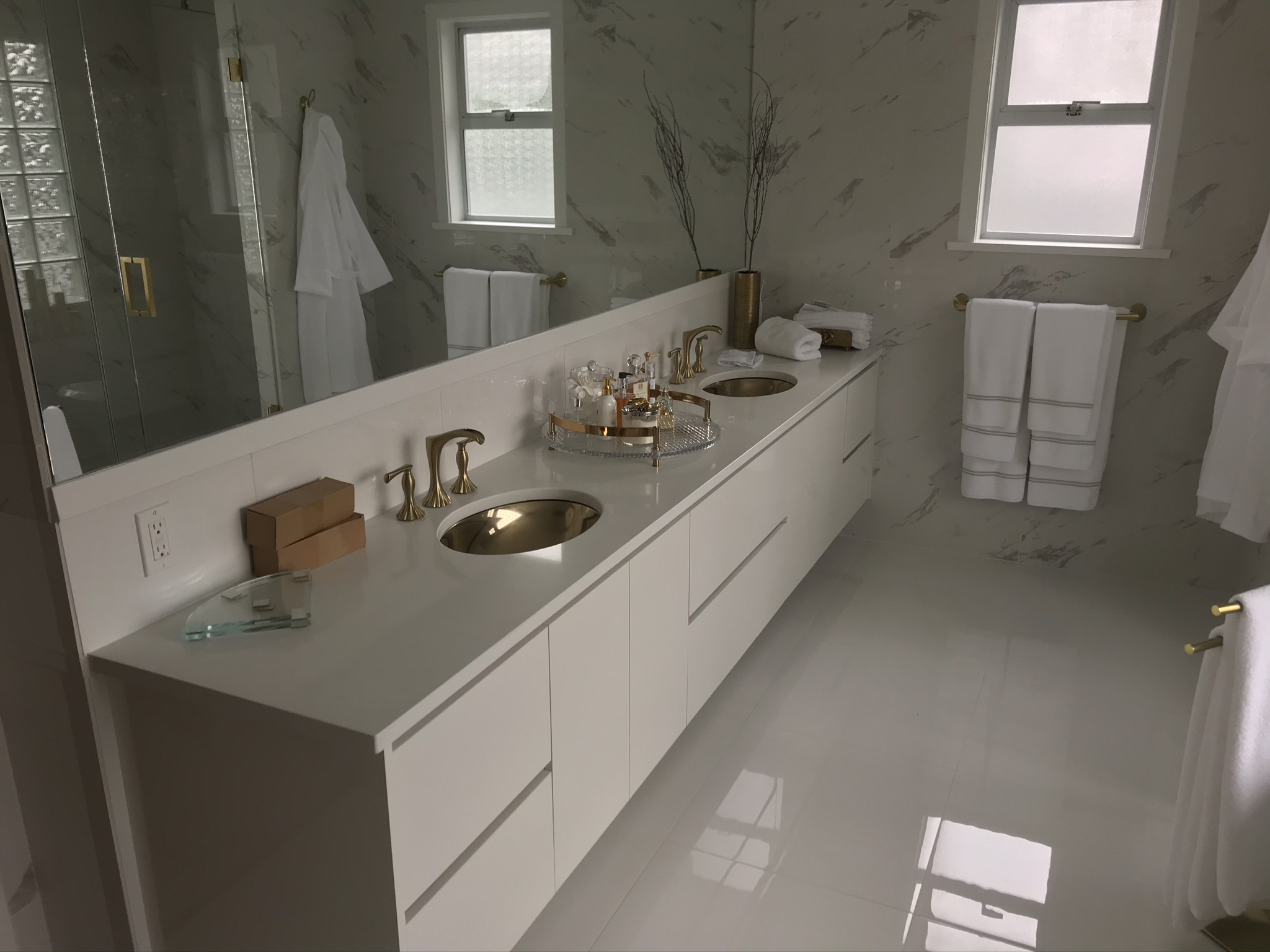 Luxury marble bathroom with elegant lighting