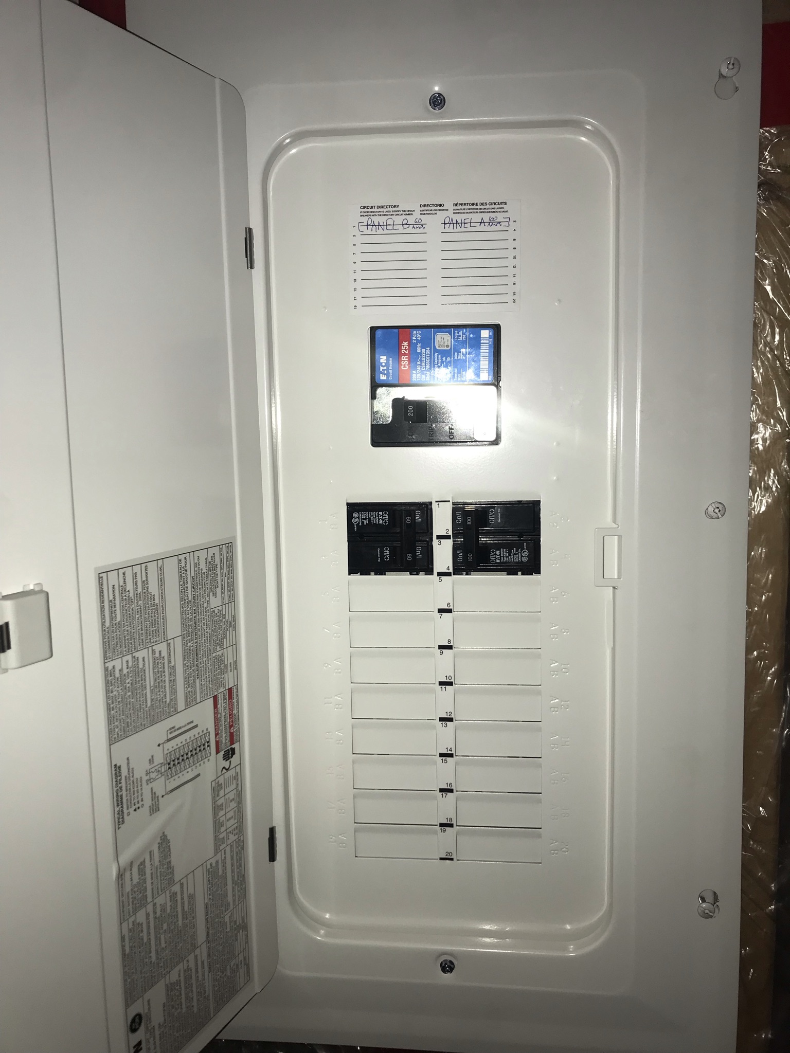 New Eaton sub-panel, labeled and neatly wired